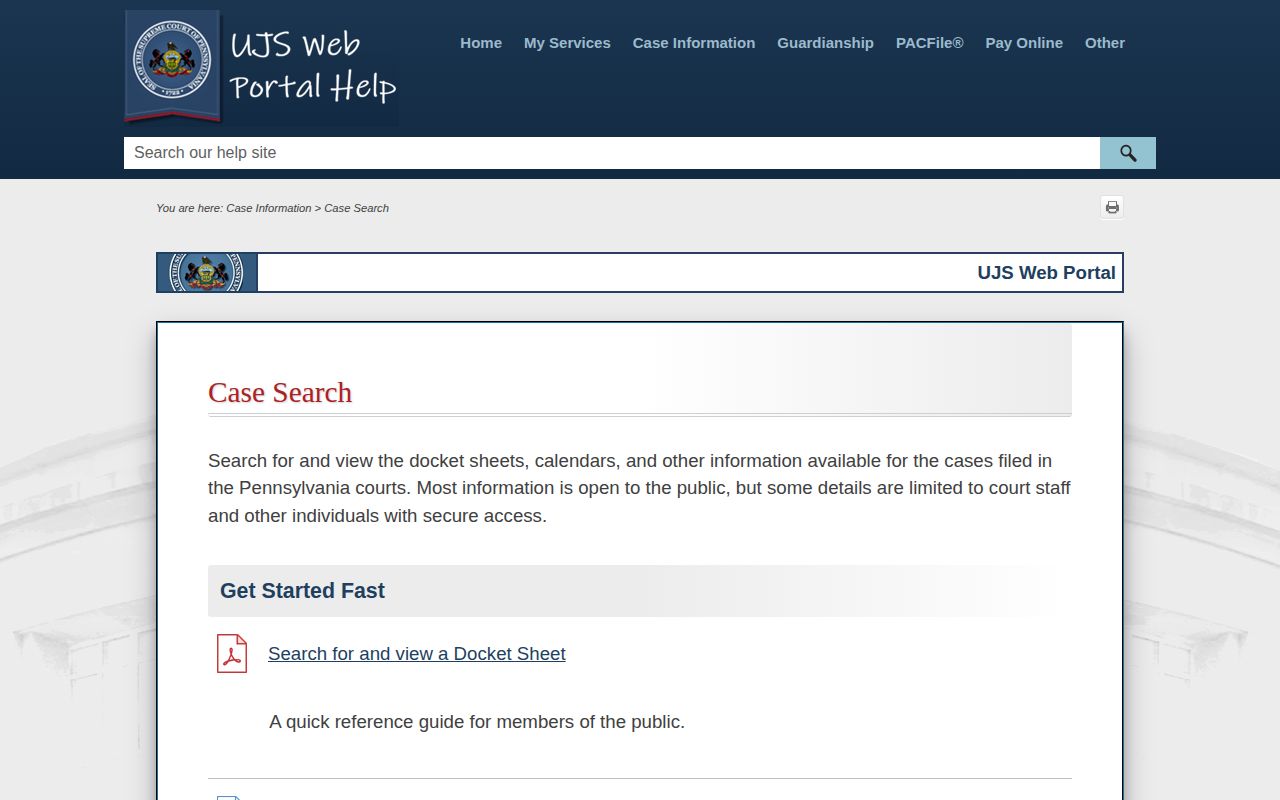 Luzerne County projected release date research using UJS case search help