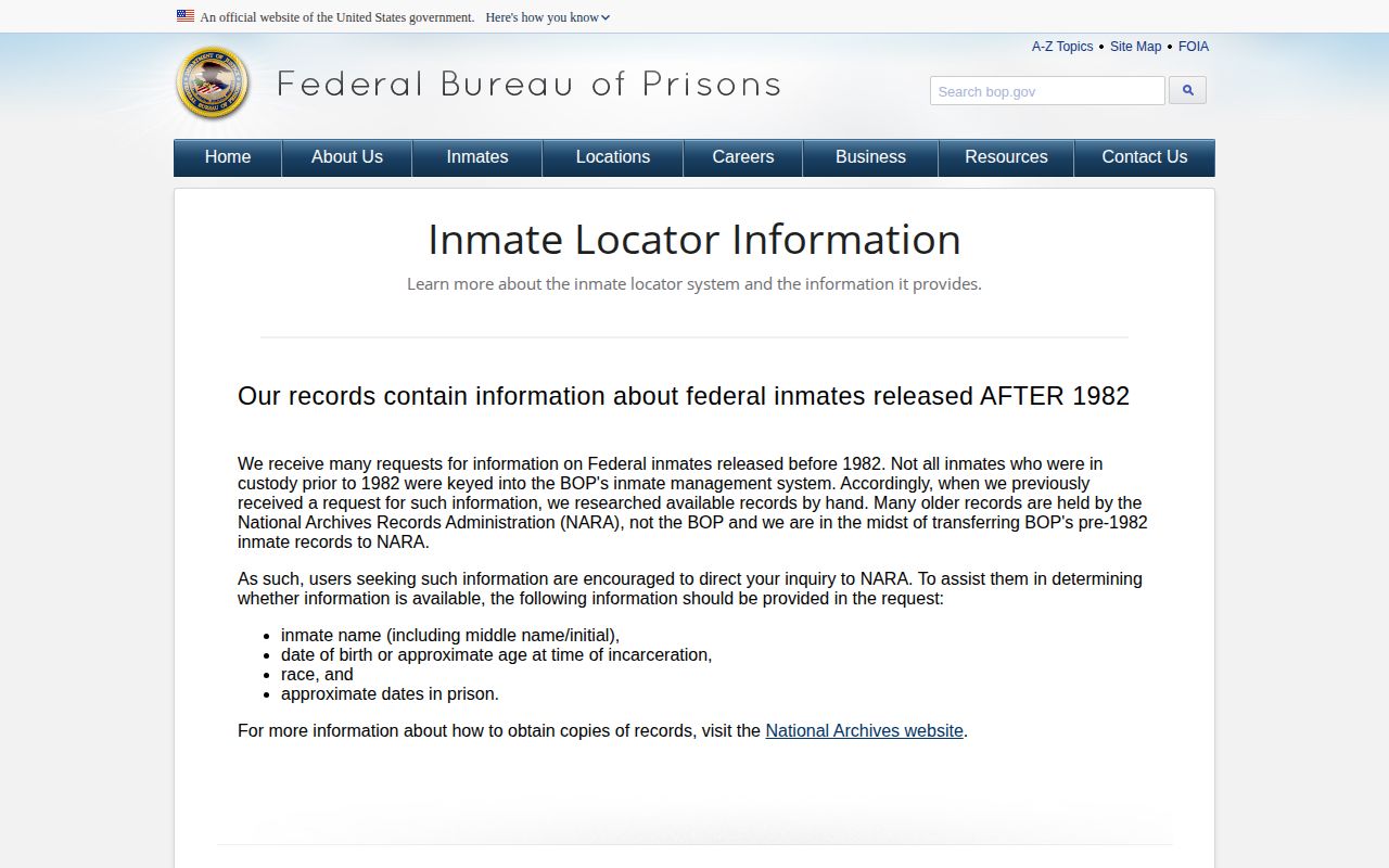 Federal projected and past release date guidance for Luzerne County cases