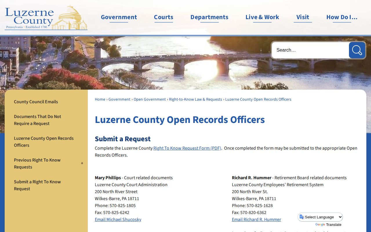 Luzerne County 24-hour release records open-records fallback