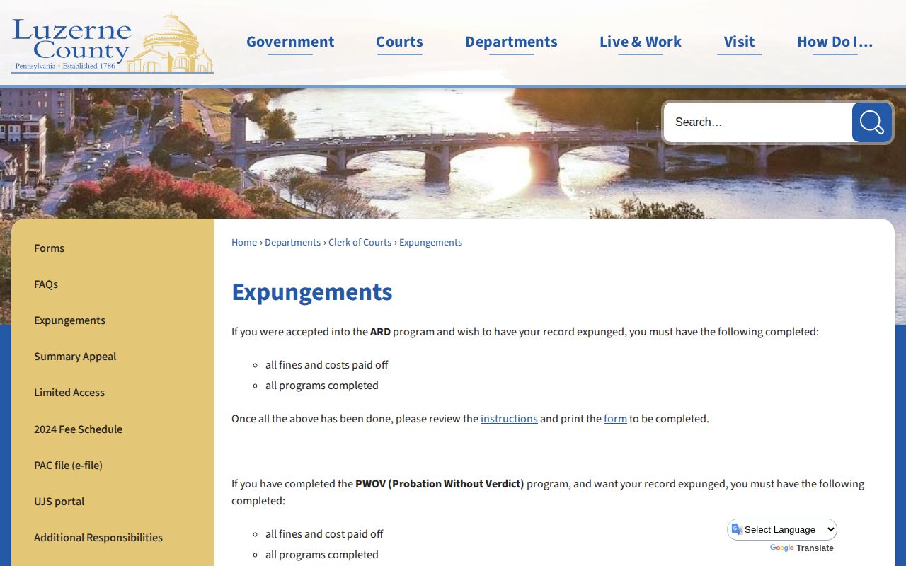 Luzerne County expungement information related to released inmate mugshot records